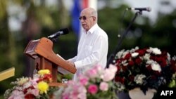 Phó Chủ tịch Cuba Jose Ramon Machado Ventura nói chuyện trong buổi lễ ở thành phố Ciego de Avila