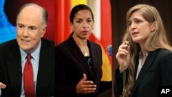 Từ trái qua: ông Tom Donilon, bà Susan Rice, bà Samantha Power.