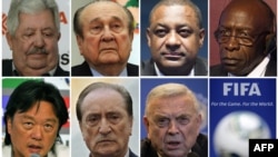 Các quan chức FIFA bị cáo buộc tham nhũng (từ trái sang phải phía trên xuống): Rafael Esquivel, Nicolas Leoz, Jeffrey Webb, Jack Warner, Eduardo Li, Eugenio Figueredo và Jose Maria Marin.