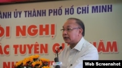 Ông Lê Đông Phong, Giám đốc Công an Tp. HCM phát biểu tại Hội nghị tuyên giáo hôm 10/1/2019. Photo Báo PLO.