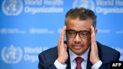 Tổng giám đốc WHO Tedros Adhanom Ghebreyesus tại cuộc họp báo hàng ngày về COVID-19 tại trụ sở WHO ngày 6/3/2020 ở Geneva.