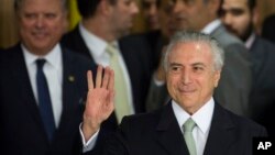 Tổng thống lâm thời Michel Temer tại Dinh tổng thống ở Brasilia, Brazil, ngày 12/5/2016.