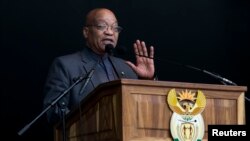 Tổng thống Nam Phi Jacob Zuma phát biểu tại một cuộc mít tinh Ngày Nhân quyền tại Durban, Nam Phi, ngày 21 tháng 3, 2016. 