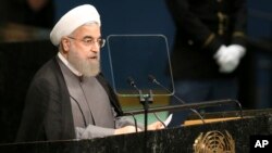 Tổng thống Iran, Hassan Rouhani, phát biểu tại phiên họp Đại hội đồng Liên Hiệp Quốc lần thứ 71 ở New York, ngày 22 tháng 9 năm 2016.