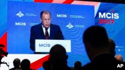 Ngoại trưởng Nga Sergey Lavrov phát biểu tại Hội Nghị An ninh Quốc tế tại Moscow, Nga, ngày 26/4/2017.