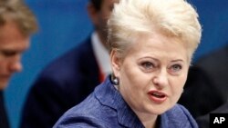 Tổng thống đương quyền Dalia Grybauskaite hứa trong cuộc vận động tranh cử hồi tuần trước rằng bà sẽ không rút lui trước sự xâm lấn của Nga.