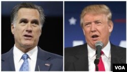 Cựu ứng cử viên tổng thống Mitt Romney (trái) và ứng cử viên đang dẫn đầu đảng Cộng Hòa Donald Trump.